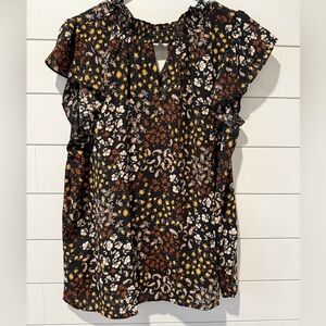 Maurices Black and Brown Ruffled Cap Sleeve Blouse